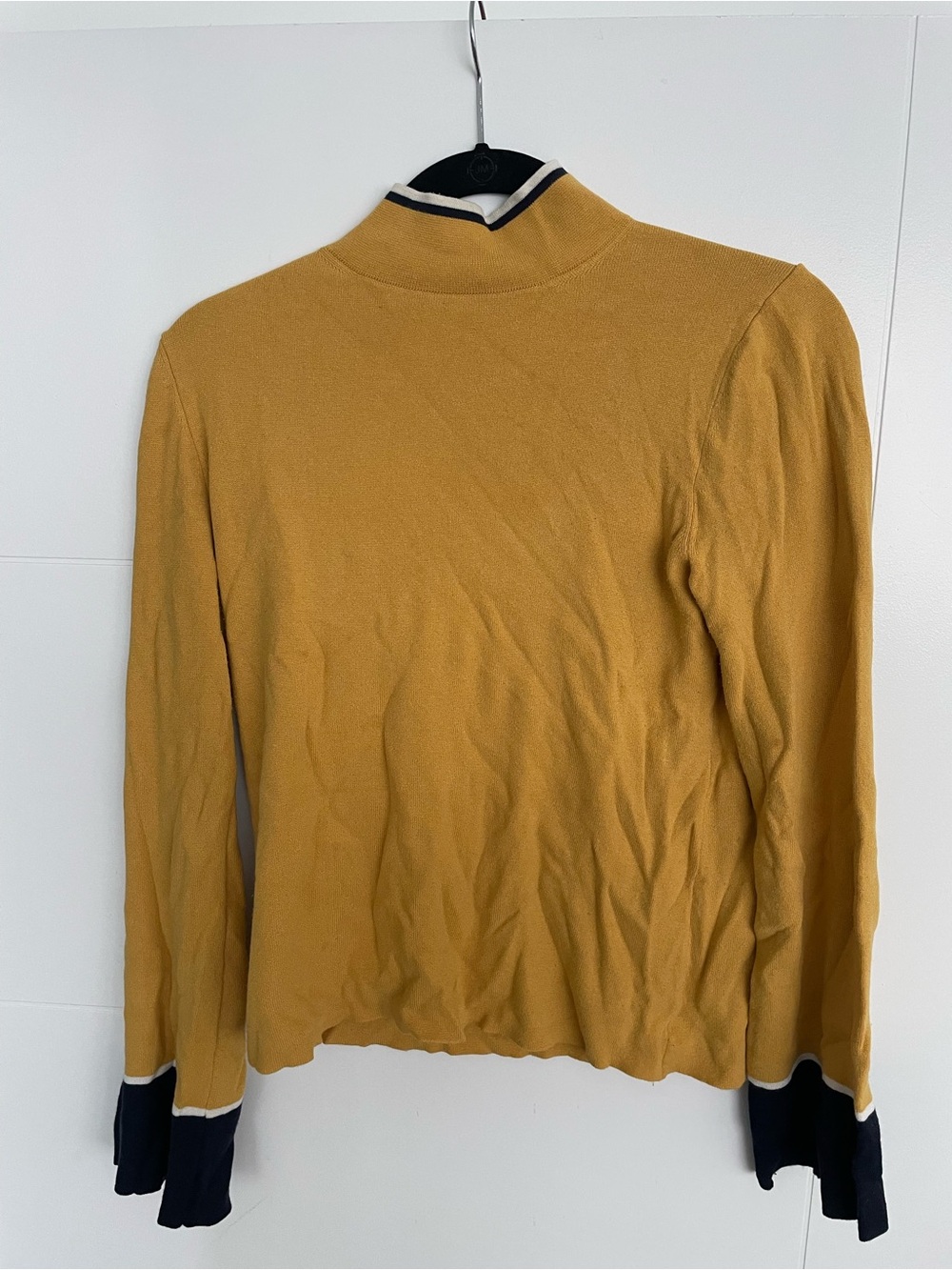 Ann Taylor Men's Mustard Turtleneck Sweater with Navy & White Trim